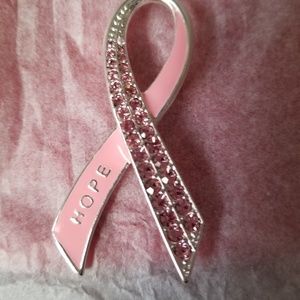 Pink Hope Sparkling Ribbon Statement Pin